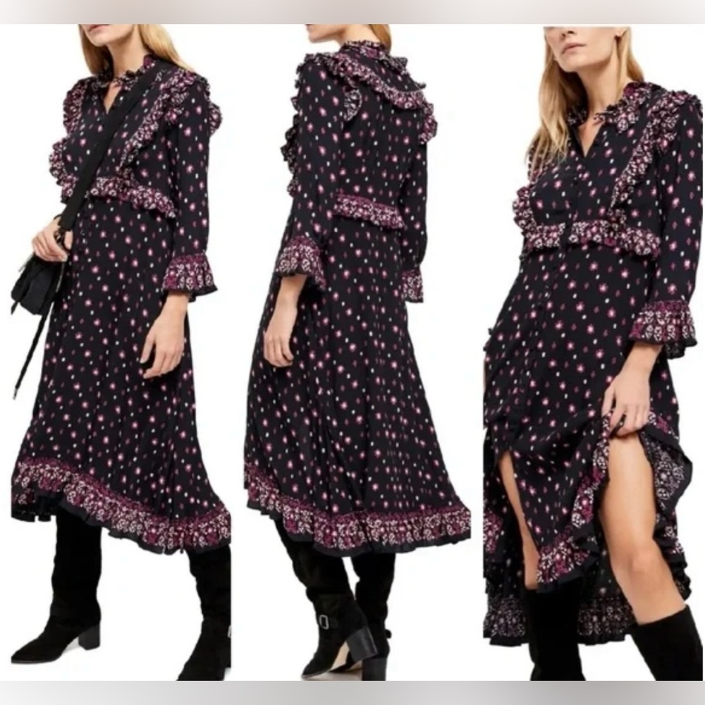 Free People Calico Skies Floral midi dress, size XSMALL.